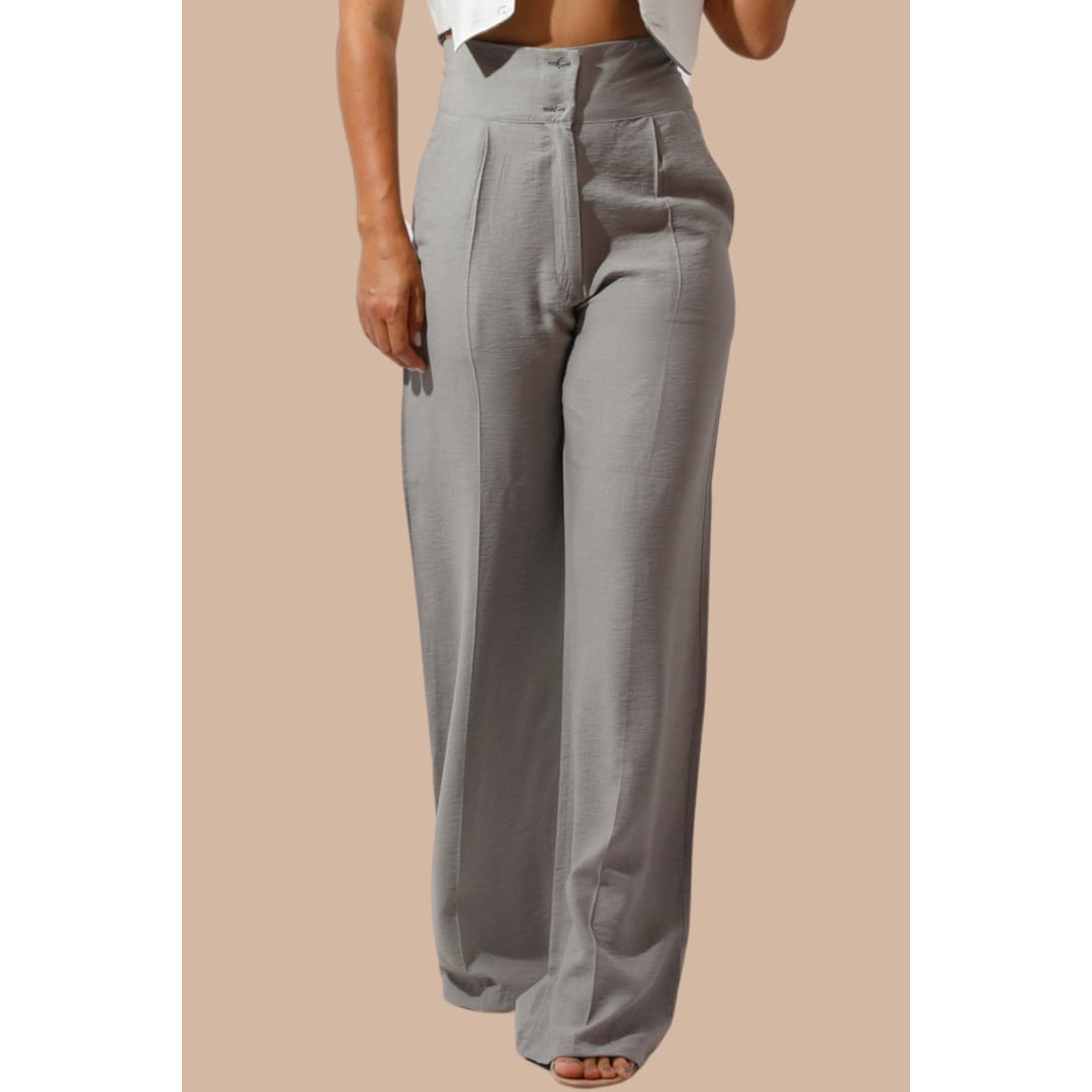 High Waist Linen Pants - Gray | Hushy Wear