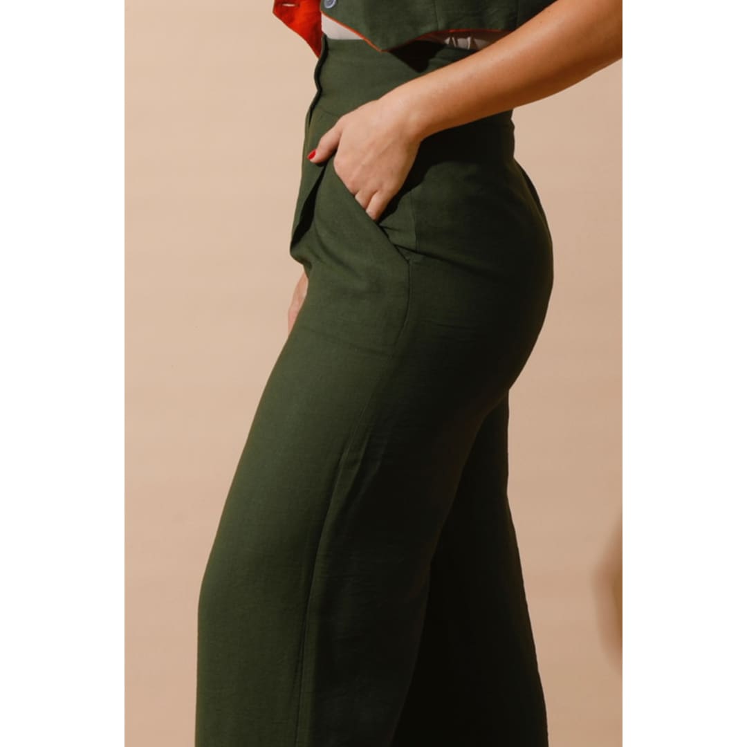High Waist Linen Pants - Olive | Hushy Wear