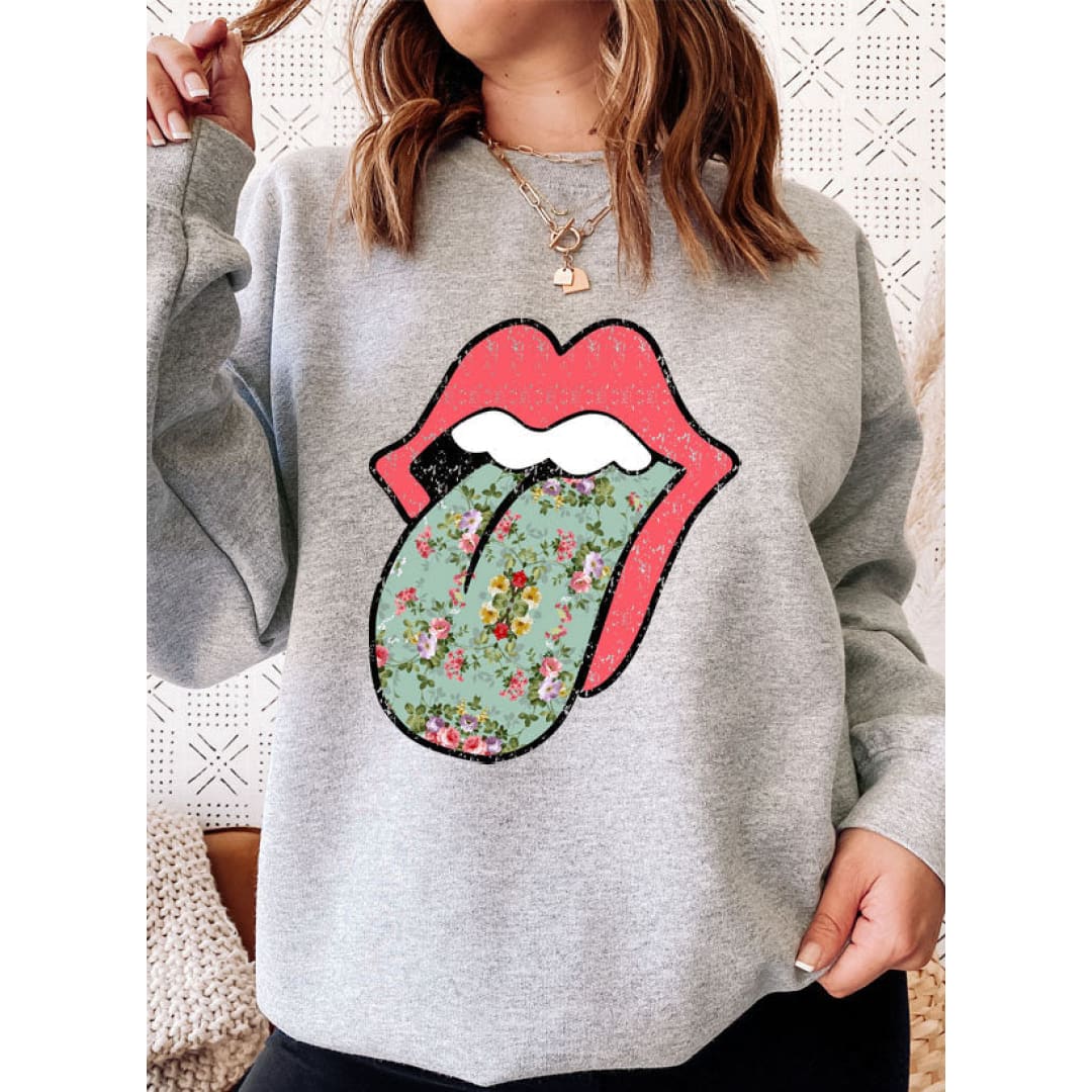 Hippie Floral Tongue Sweat Shirt | Merchmallow