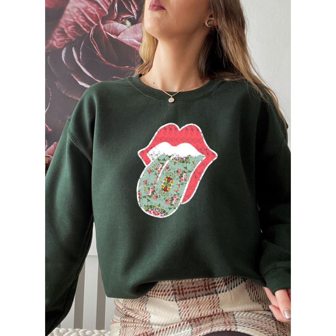 Hippie Floral Tongue Sweat Shirt | Merchmallow