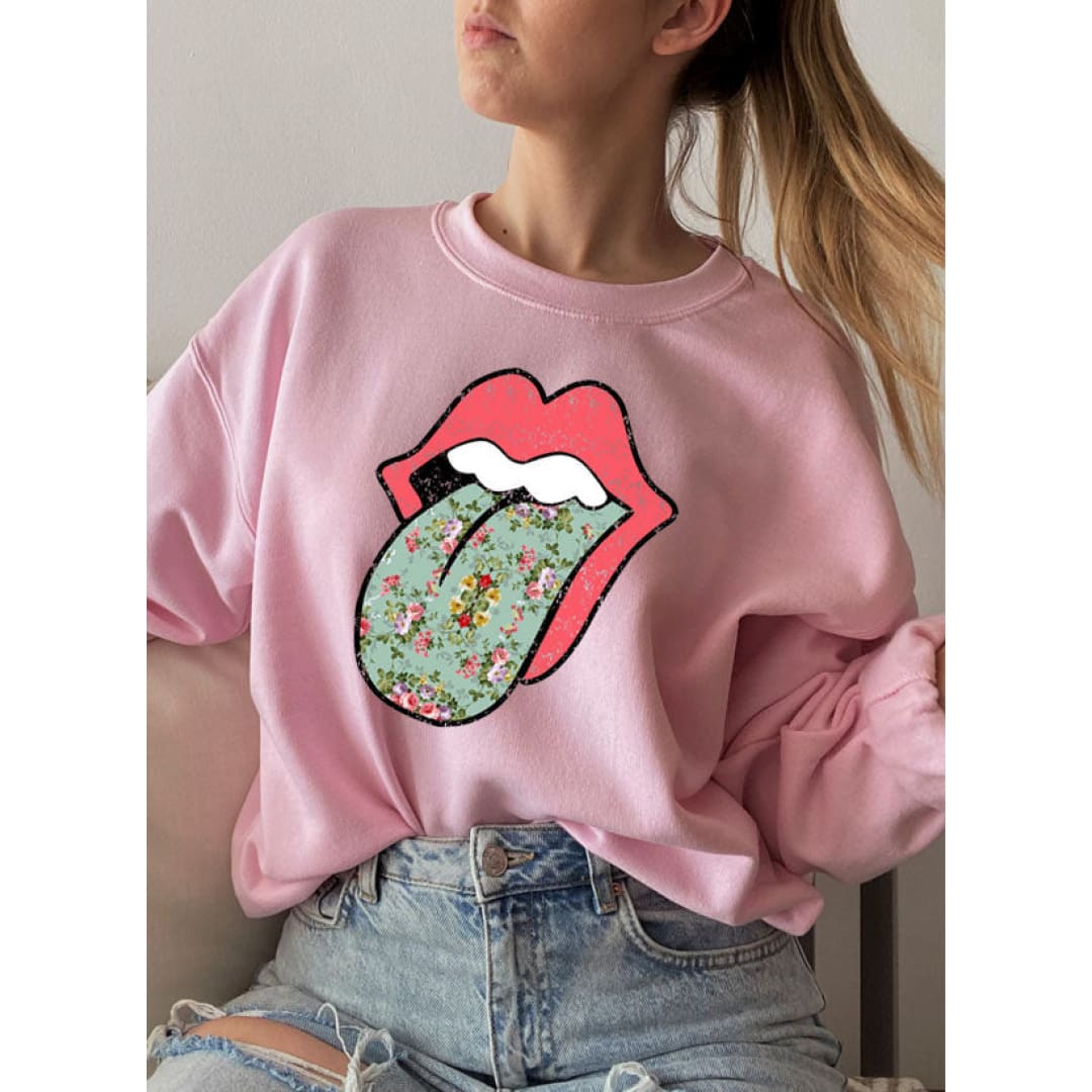 Hippie Floral Tongue Sweat Shirt | Merchmallow