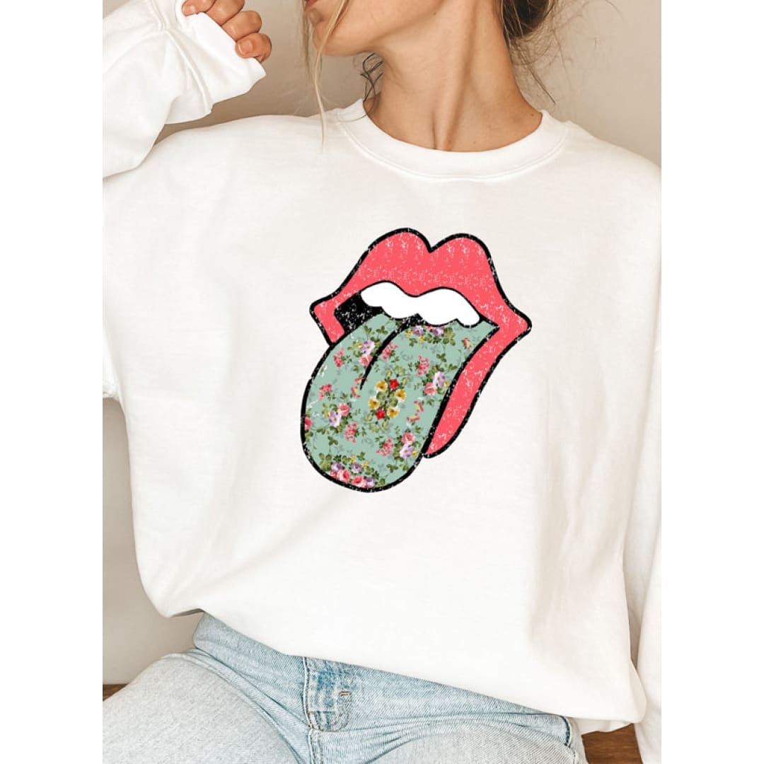 Hippie Floral Tongue Sweat Shirt | Merchmallow