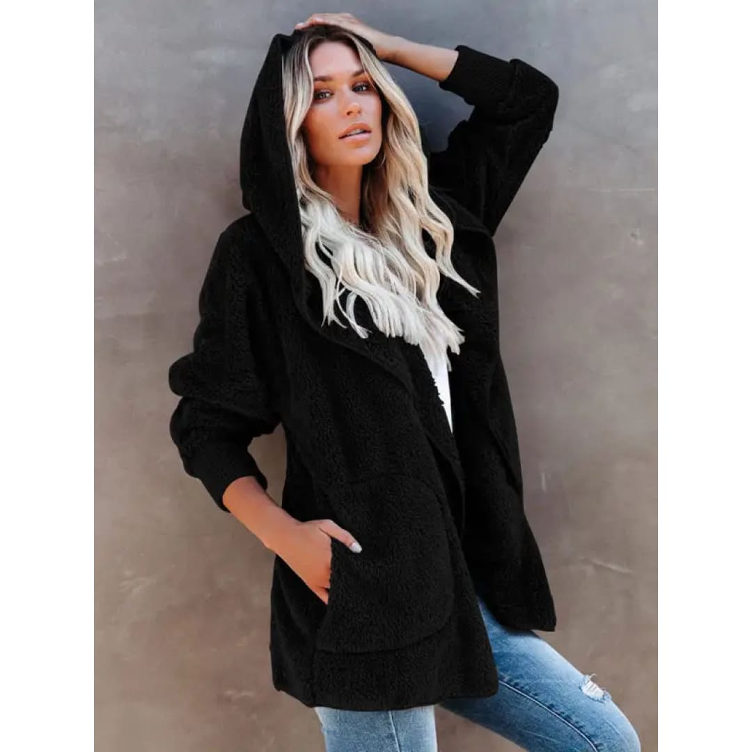 Hooded Fleece Cardigan Coat | FashionFitz