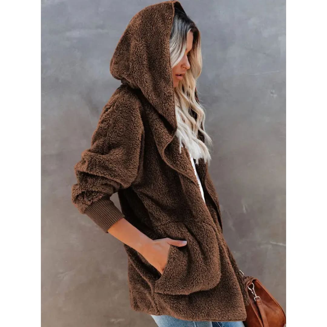 Hooded Fleece Cardigan Coat | FashionFitz