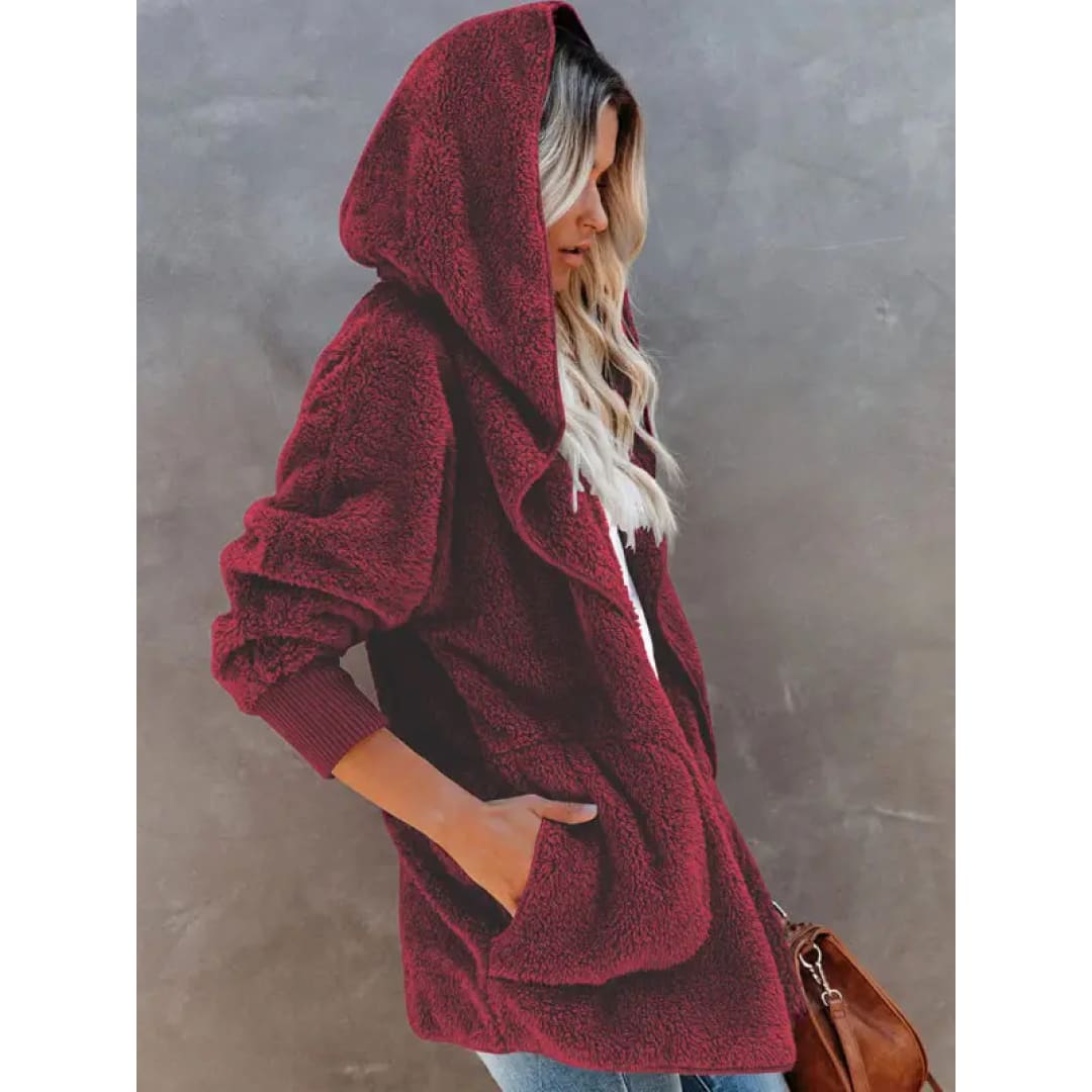 Hooded Fleece Cardigan Coat | FashionFitz