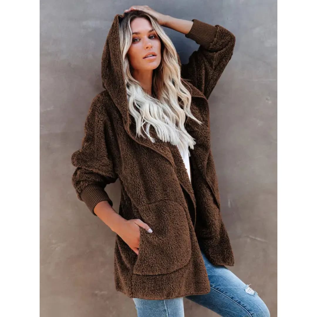 Hooded Fleece Cardigan Coat | FashionFitz