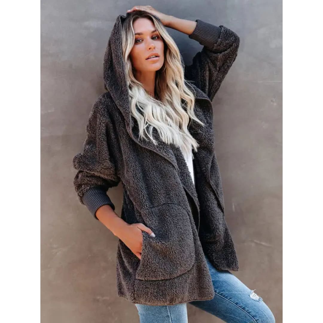 Hooded Fleece Cardigan Coat | FashionFitz