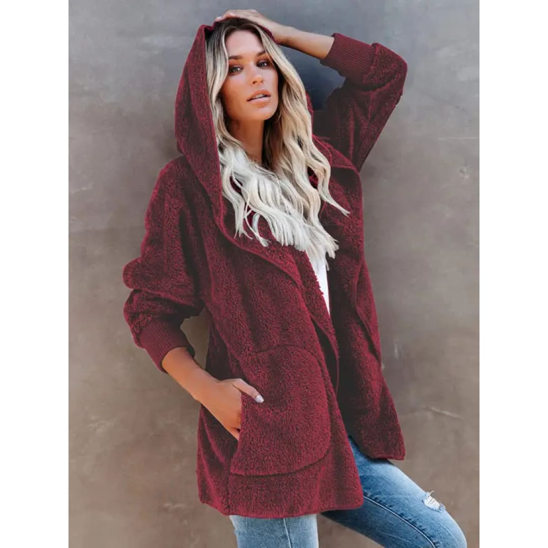 Hooded Fleece Cardigan Coat | FashionFitz