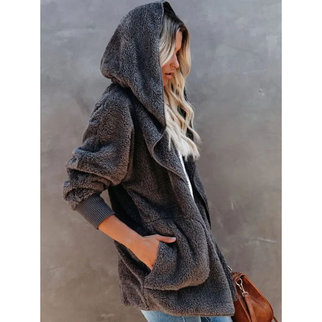 Hooded Fleece Cardigan Coat | FashionFitz