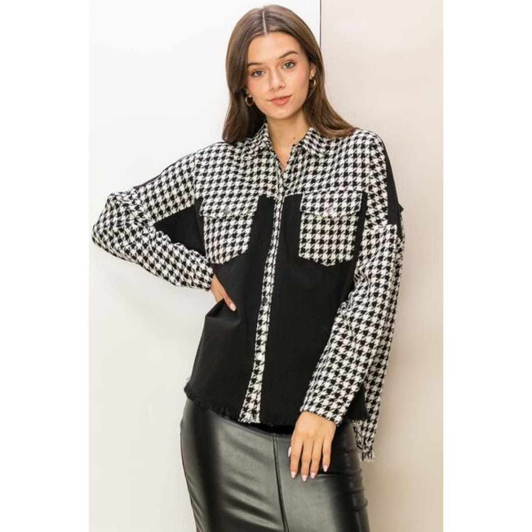 HYFVE Houndstooth Contrast Raw Hem Jacket | The Urban Clothing Shop™