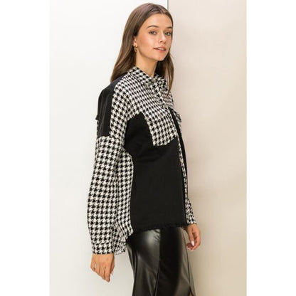 HYFVE Houndstooth Contrast Raw Hem Jacket | The Urban Clothing Shop™