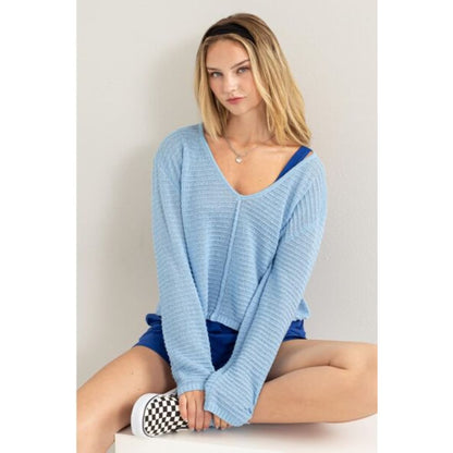 HYFVE V-Neck Stripe Texture Long Sleeve Top | The Urban Clothing Shop™