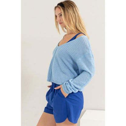 HYFVE V-Neck Stripe Texture Long Sleeve Top | The Urban Clothing Shop™