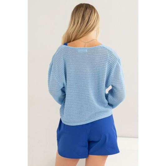 HYFVE V-Neck Stripe Texture Long Sleeve Top | The Urban Clothing Shop™