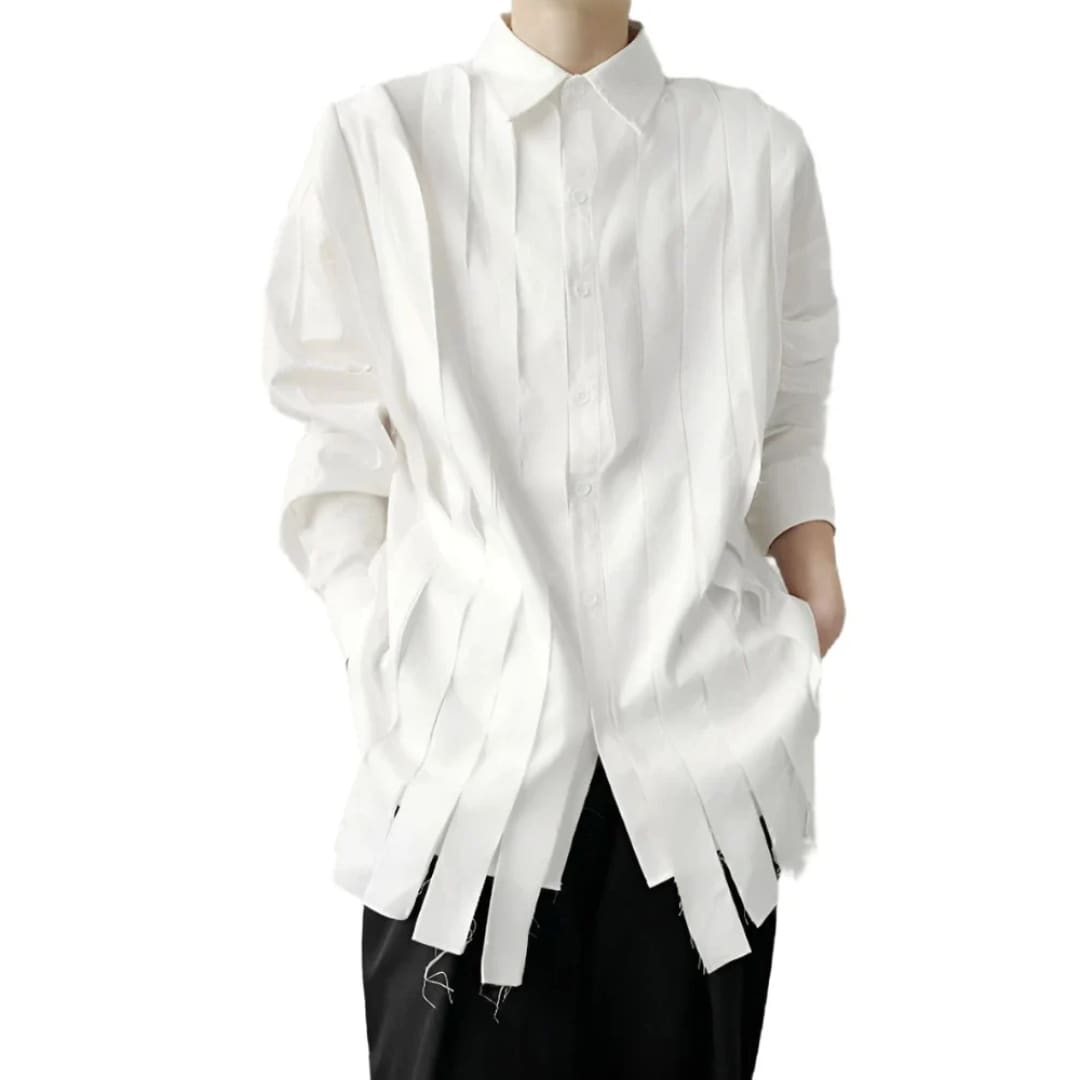 IEFB Large Loose Patchwork Fringed Ribbon Shirt | The Urban Clothing Shop™