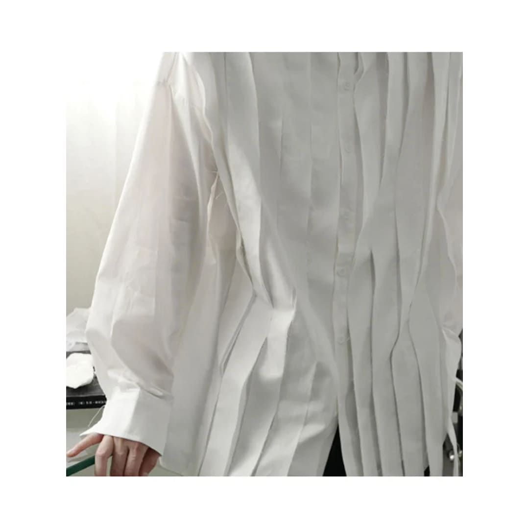 IEFB Large Loose Patchwork Fringed Ribbon Shirt | The Urban Clothing Shop™