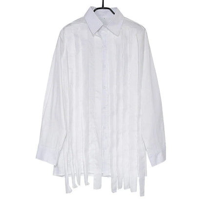 IEFB Large Loose Patchwork Fringed Ribbon Shirt | The Urban Clothing Shop™