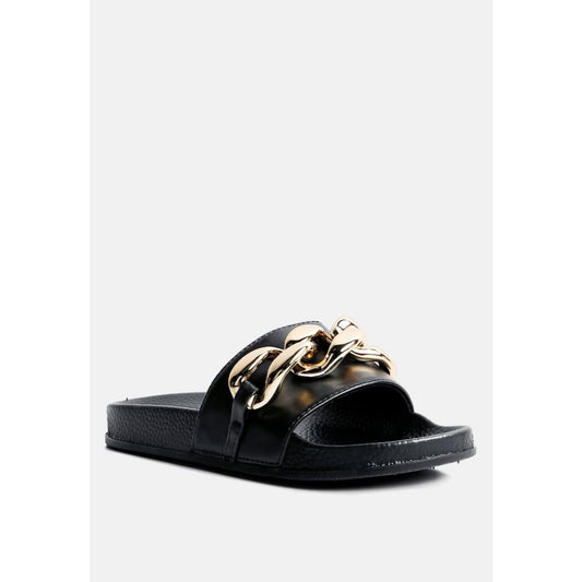 ishtar metallic chain metal slid flats | London Rag
