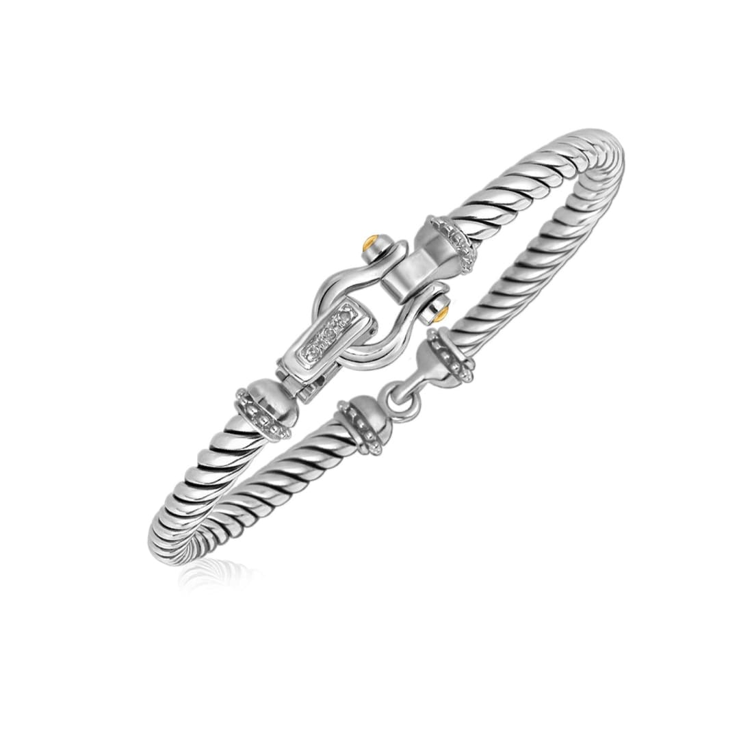 Italian Cable Bracelet with Diamond Accents in 18k Yellow Gold and Sterling Silver (5.00