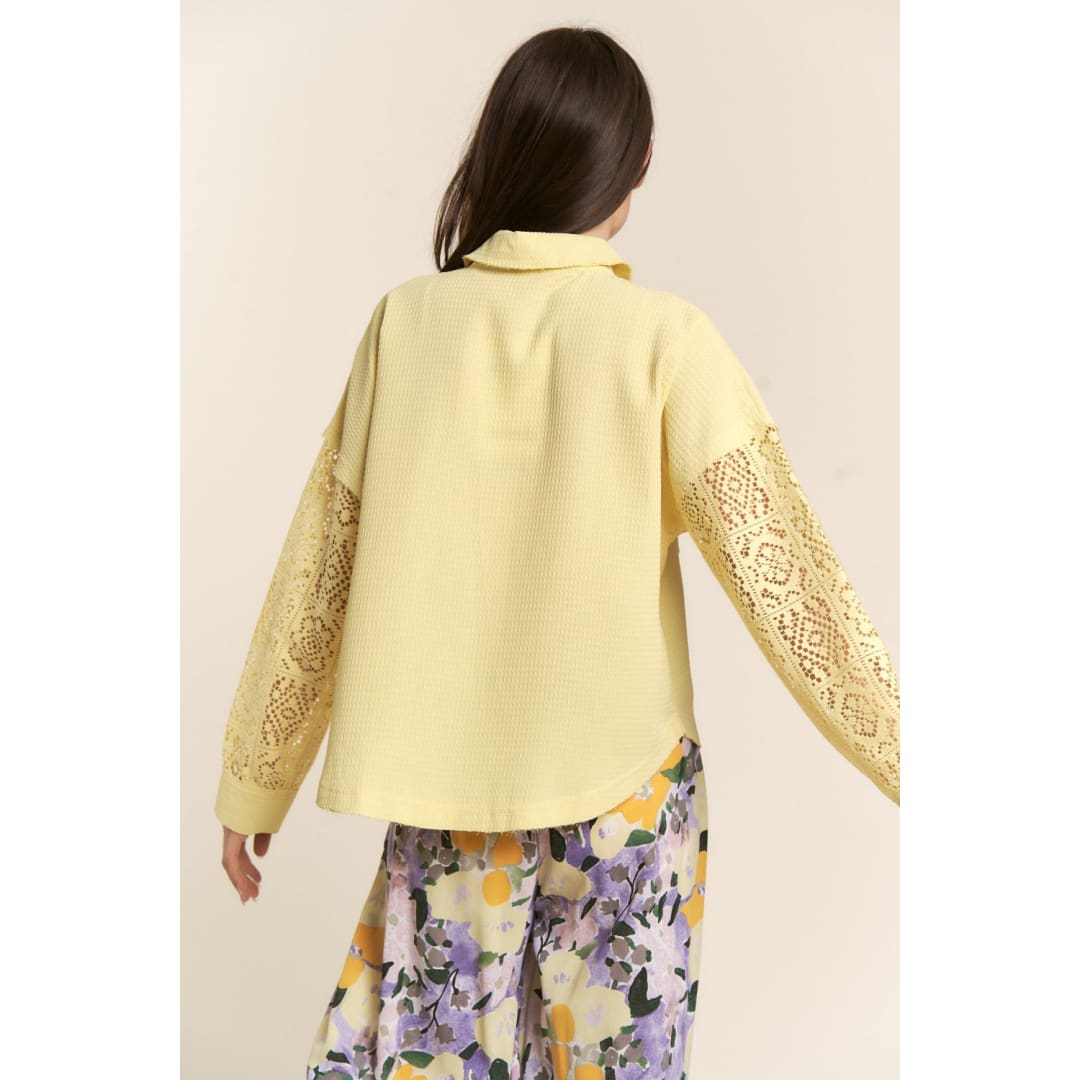 J.NNA Button Down Lace Long Sleeve Waffle Shirt | The Urban Clothing Shop™