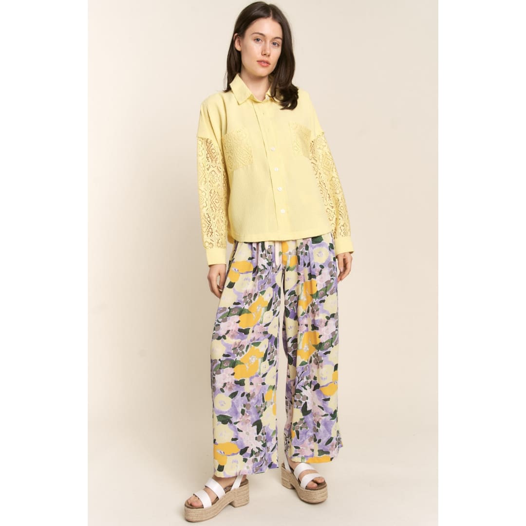 J.NNA Button Down Lace Long Sleeve Waffle Shirt | The Urban Clothing Shop™