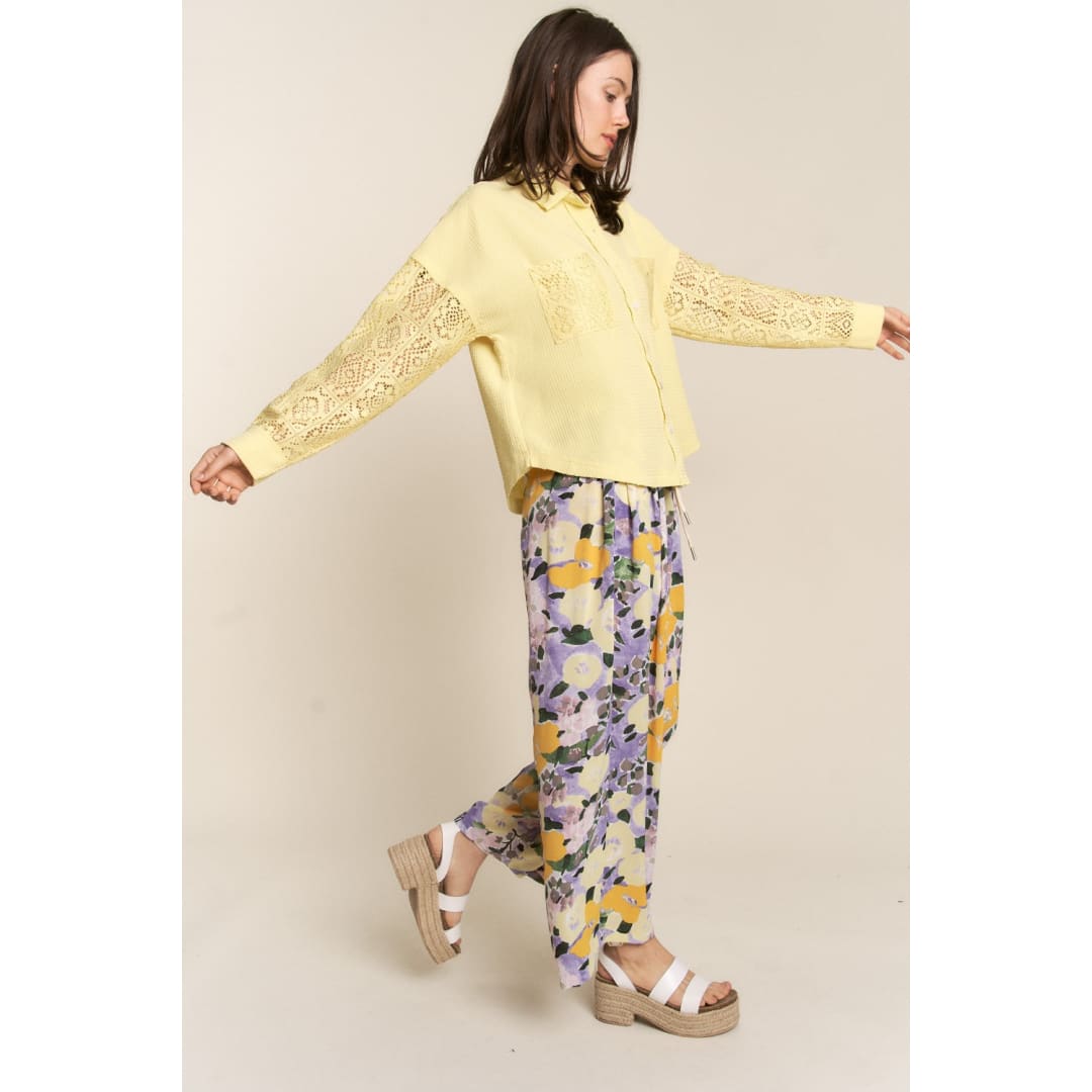 J.NNA Button Down Lace Long Sleeve Waffle Shirt | The Urban Clothing Shop™