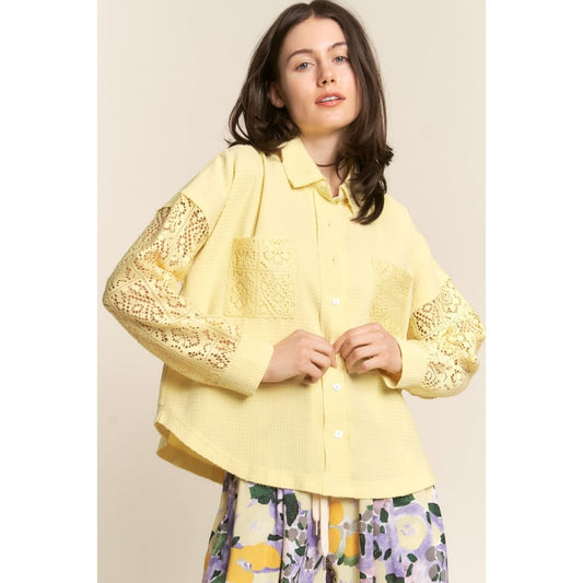 J.NNA Button Down Lace Long Sleeve Waffle Shirt | The Urban Clothing Shop™