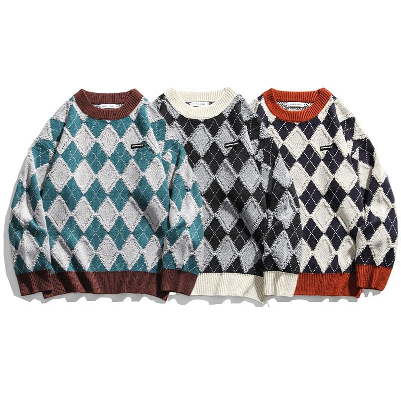 Japanese-Style Retro Loose Plaid Sweater | The Urban Clothing Shop™
