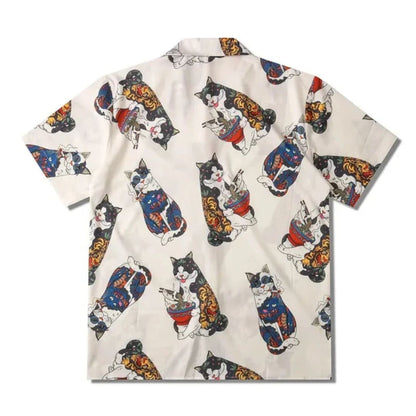 Japanese Tattoo Cat Print Hawaiian Shirt | The Urban Clothing Shop™