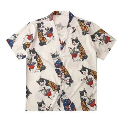 Japanese Tattoo Cat Print Hawaiian Shirt | The Urban Clothing Shop™