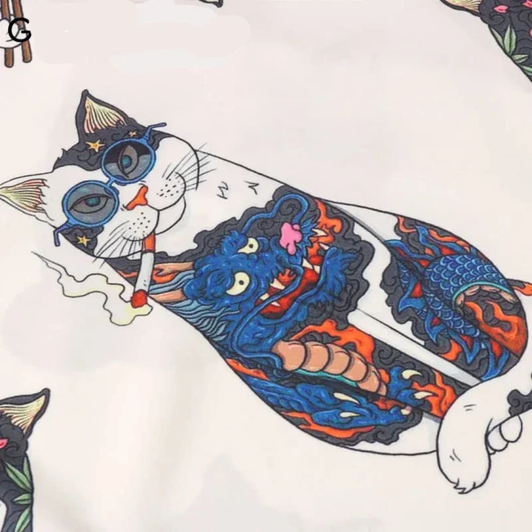 Japanese Tattoo Cat Print Hawaiian Shirt | The Urban Clothing Shop™