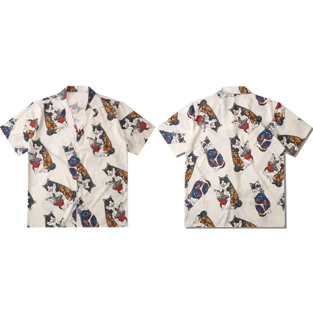 Japanese Tattoo Cat Print Hawaiian Shirt | The Urban Clothing Shop™