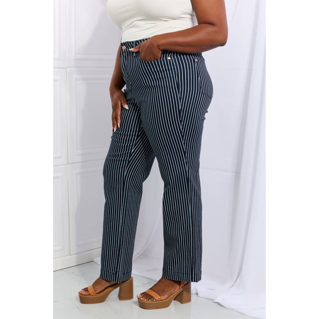 Judy Blue Cassidy Full Size High Waisted Tummy Control Striped Straight Jeans | The Urban