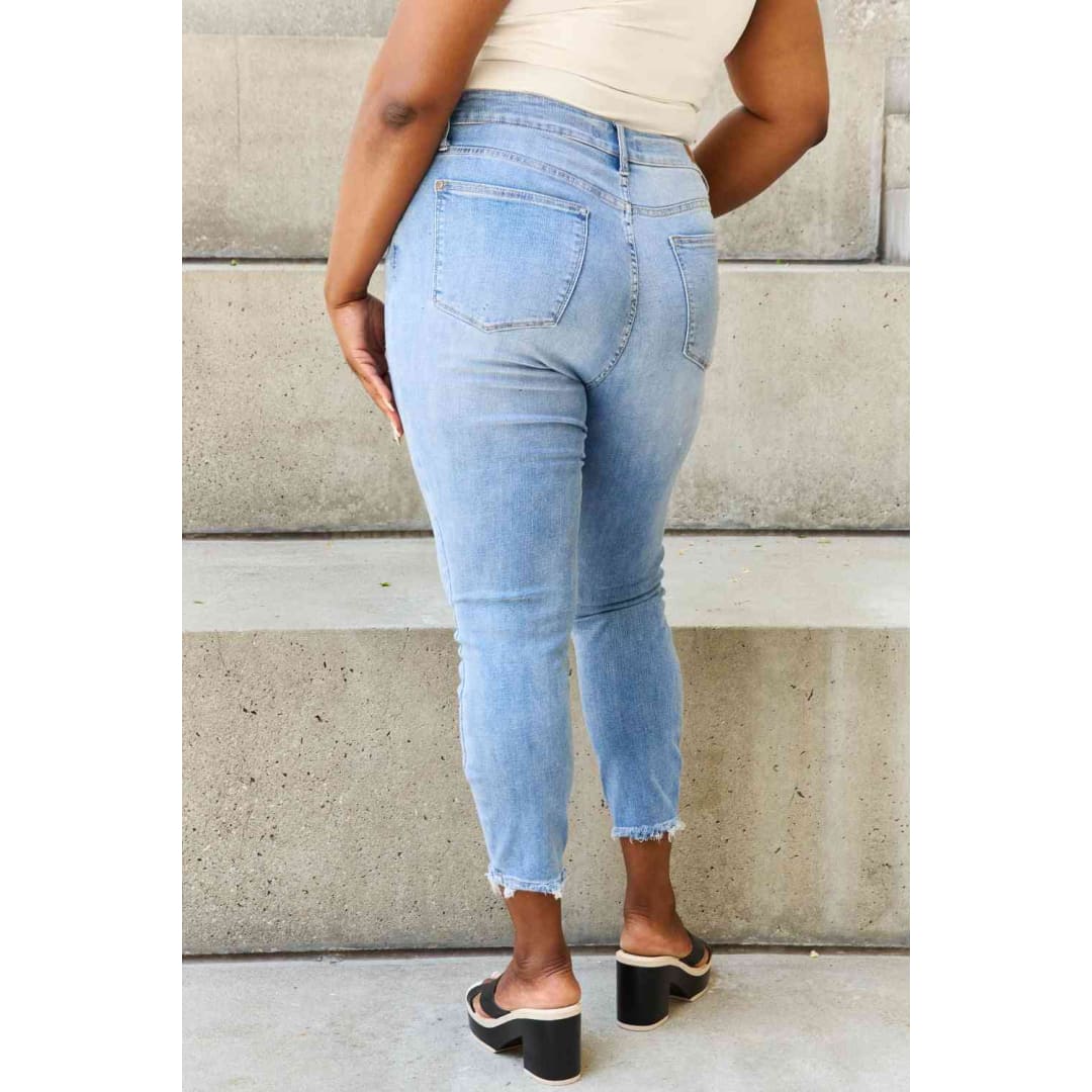 Judy Blue Full Size Button Fly Raw Hem Jeans | The Urban Clothing Shop™