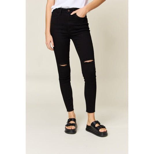 Judy Blue Full Size Distressed Tummy Control High Waist Skinny Jeans | The Urban Clothing