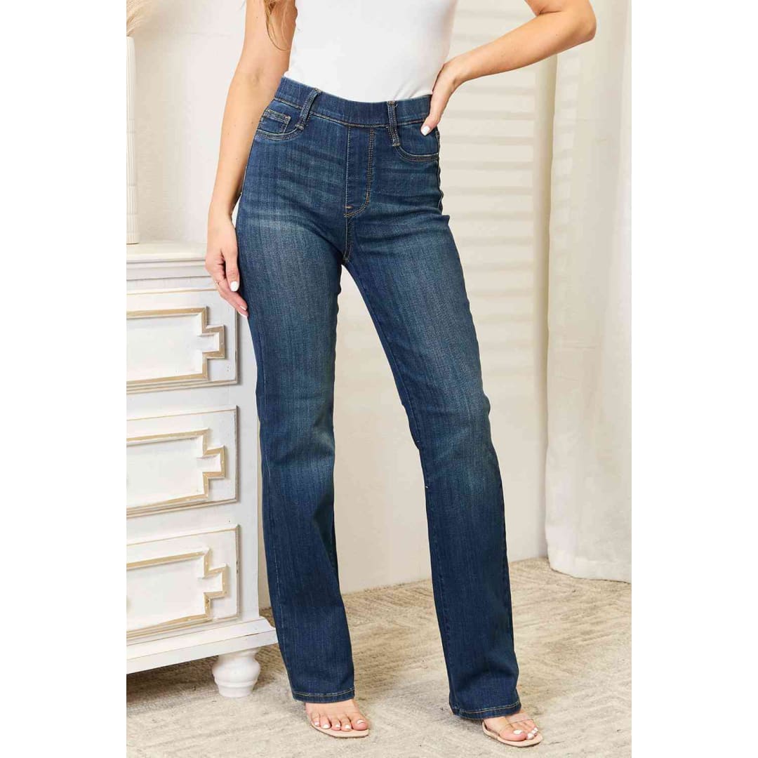 Judy Blue Full Size Elastic Waistband Straight Jeans | The Urban Clothing Shop™