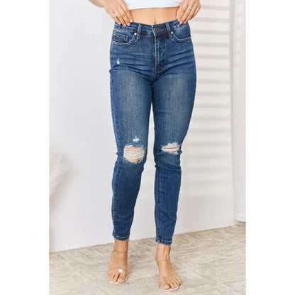 Judy Blue Full Size High Waist Distressed Slim Jeans | The Urban Clothing Shop™