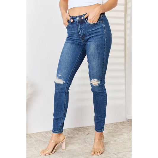 Judy Blue Full Size High Waist Distressed Slim Jeans | The Urban Clothing Shop™