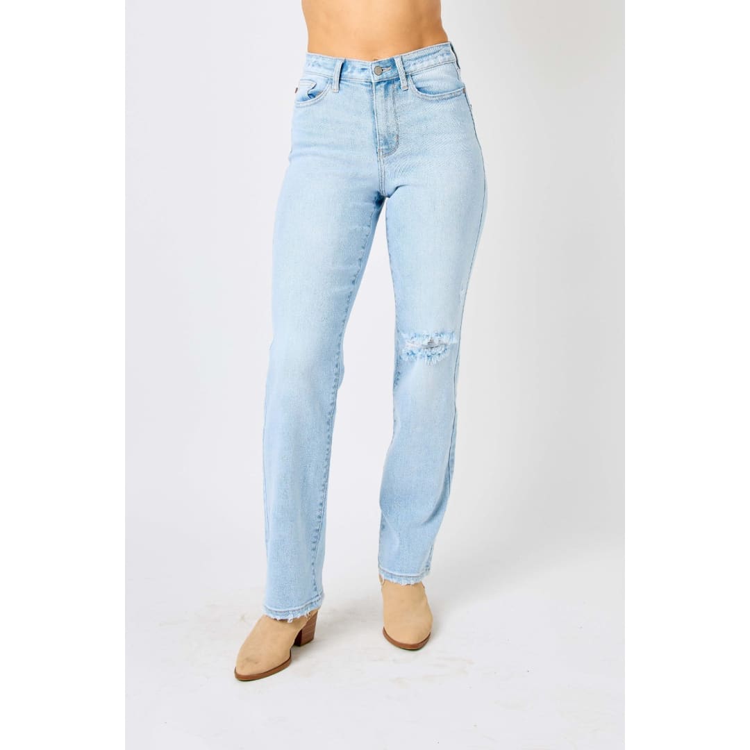 Judy Blue Full Size High Waist Distressed Straight Jeans | The Urban Clothing Shop™