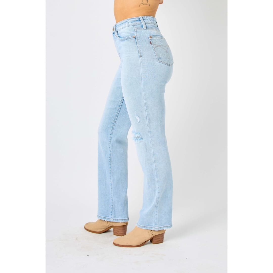 Judy Blue Full Size High Waist Distressed Straight Jeans | The Urban Clothing Shop™