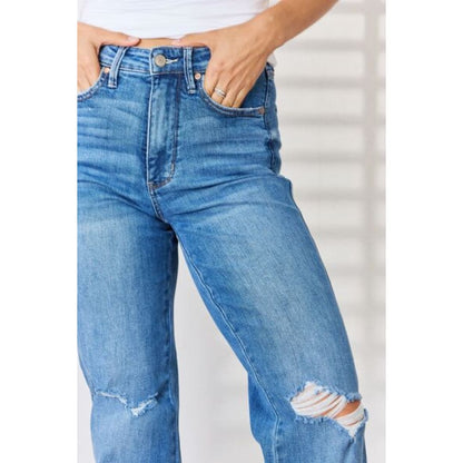 Judy Blue Full Size High Waist Distressed Straight-Leg Jeans | The Urban Clothing Shop™
