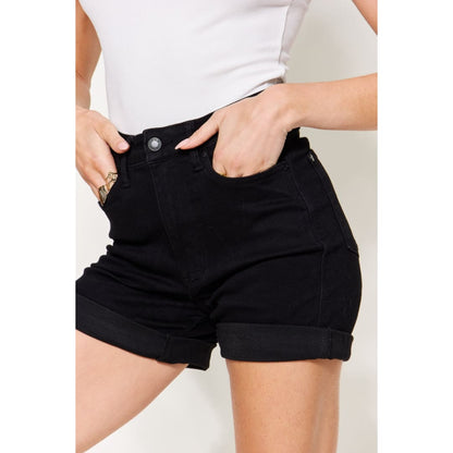 Judy Blue Full Size High Waist Tummy Control Cuffed Denim Shorts | The Urban Clothing
