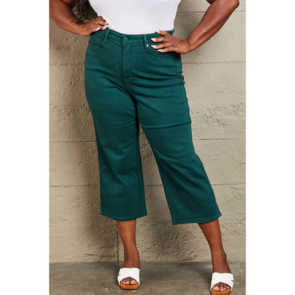 Judy Blue Hailey Full Size Tummy Control High Waisted Cropped Wide Leg Jeans | The Urban