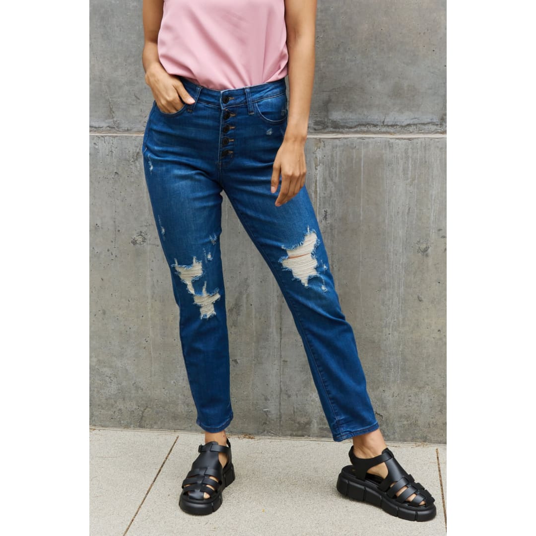 Judy Blue Melanie Full Size High Waisted Distressed Boyfriend Jeans | The Urban Clothing