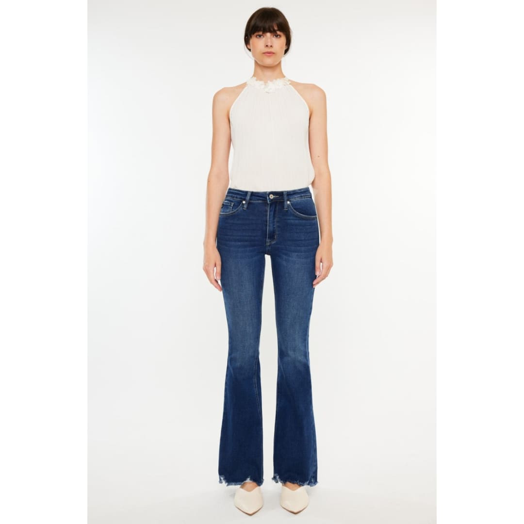 Kancan Cat’s Whiskers Raw Hem Flare Jeans | The Urban Clothing Shop™
