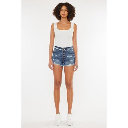 Kancan Distressed Button Fly Denim Shorts | The Urban Clothing Shop™