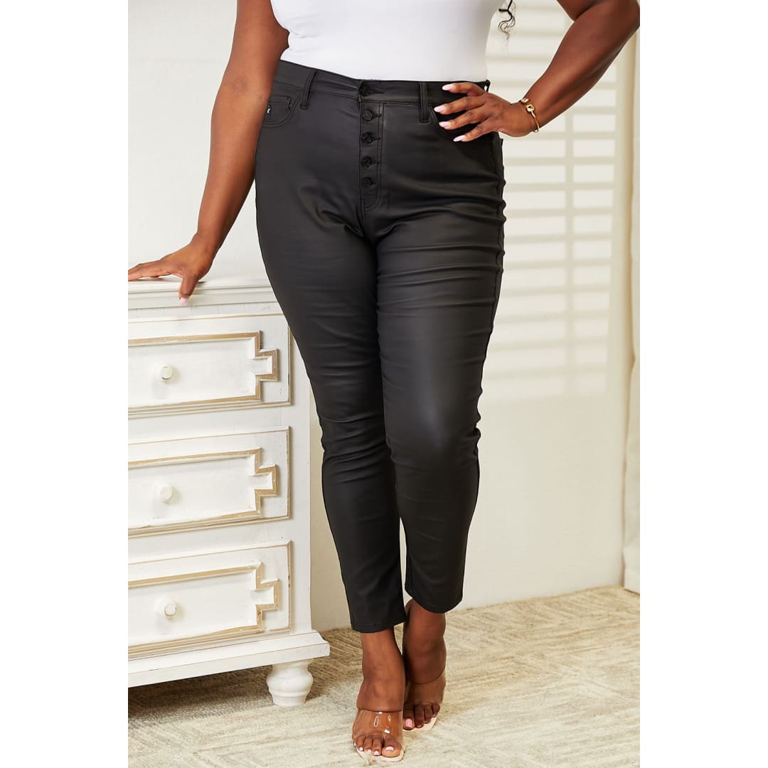 Kancan Full Size High Rise Black Coated Ankle Skinny Jeans | The Urban Clothing Shop™