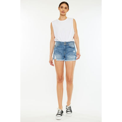 Kancan Full Size High Rise Raw Hem Denim Shorts | The Urban Clothing Shop™