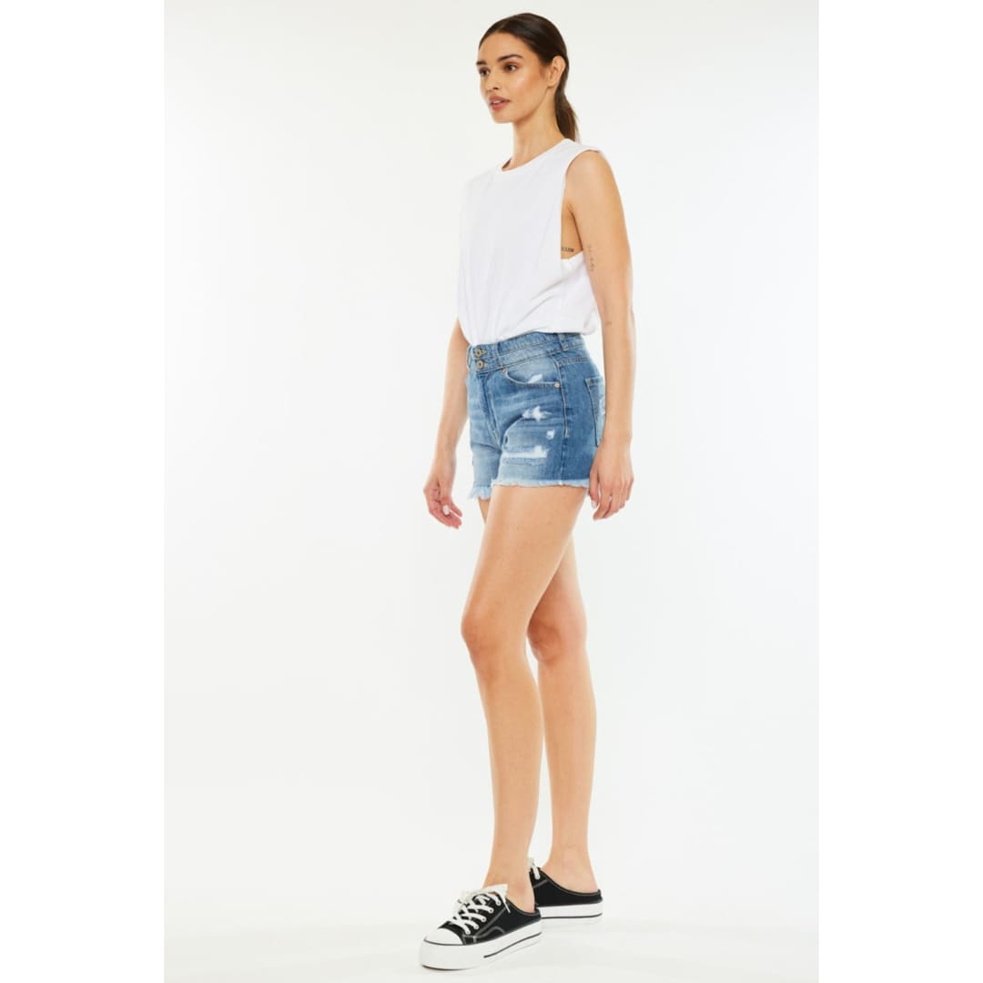 Kancan Full Size High Rise Raw Hem Denim Shorts | The Urban Clothing Shop™