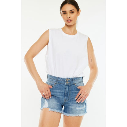 Kancan Full Size High Rise Raw Hem Denim Shorts | The Urban Clothing Shop™